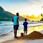 **

"A professional photographer captures a stunning sunset view of Beau Vallon beach in Mahe, Seychelles. A fully clothed family enjoys the golden hour, building sandcastles. Palm trees sway gently in the breeze. Safe for work, appropriate content, family-friendly, perfect anatomy, natural proportions, high resolution, vibrant colors, professional photography, fully clothed, modest attire."

**