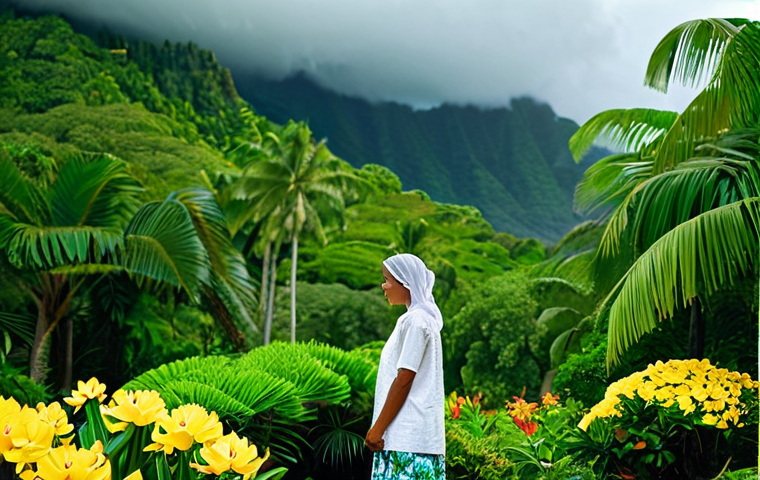 **

"A serene tropical scene in the Seychelles: Lush greenery after a refreshing rain shower, vibrant flowers in bloom, with filtered sunlight breaking through the clouds. A fully clothed woman in modest, light clothing observes the scenery. Safe for work, appropriate content, professional photography, perfect anatomy, natural proportions, family-friendly."

**